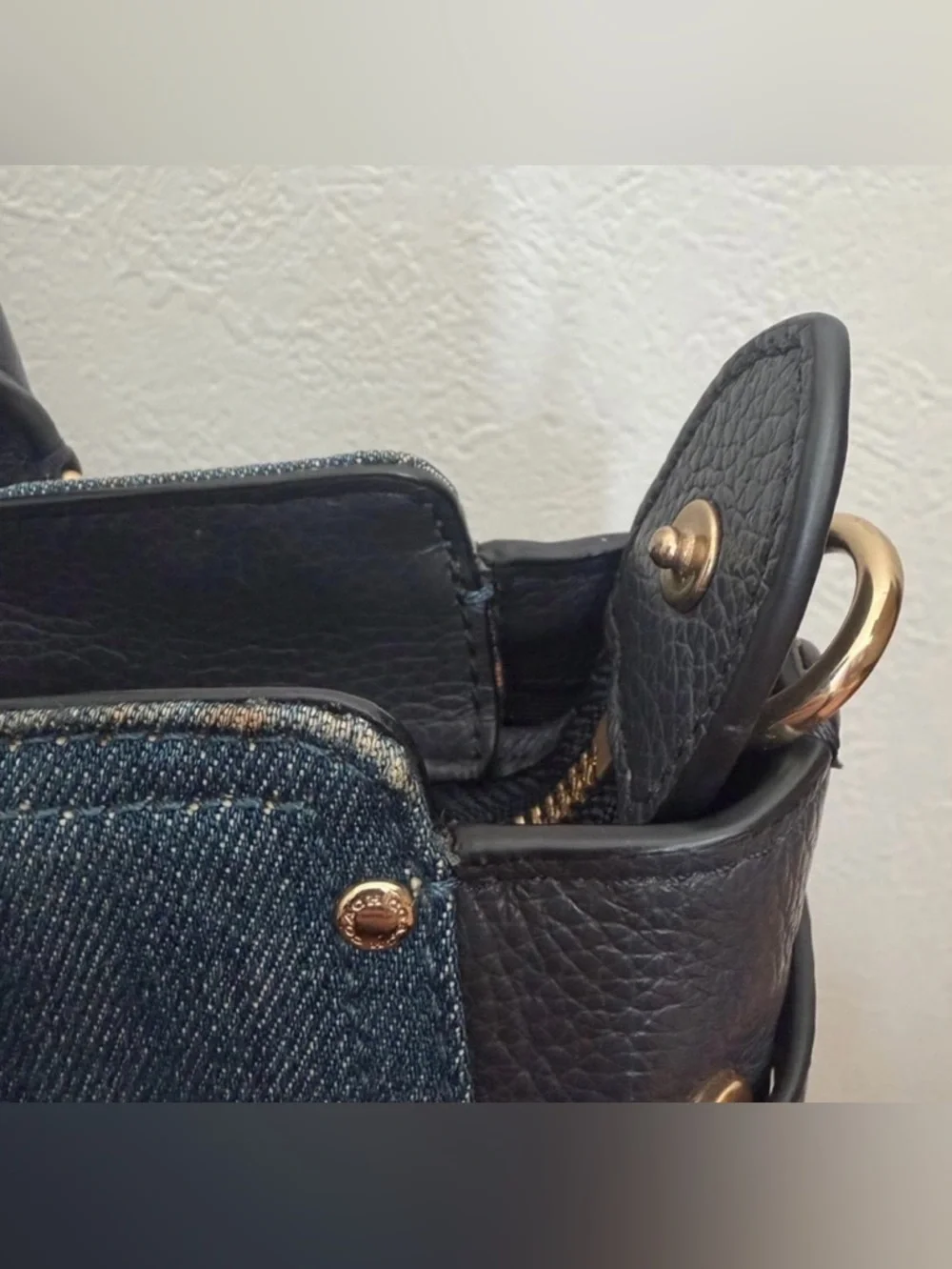 COACH Mini Swagger Denim and Black Pebble Leather Satchel w/Gold Tone Hardware - Picture 7 of 13